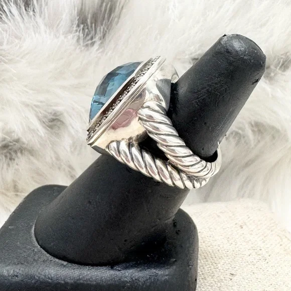 David Yurman Moonlight Ice Hampton Blue Topaz Diamond Albion Ring - Picture 4 of 12